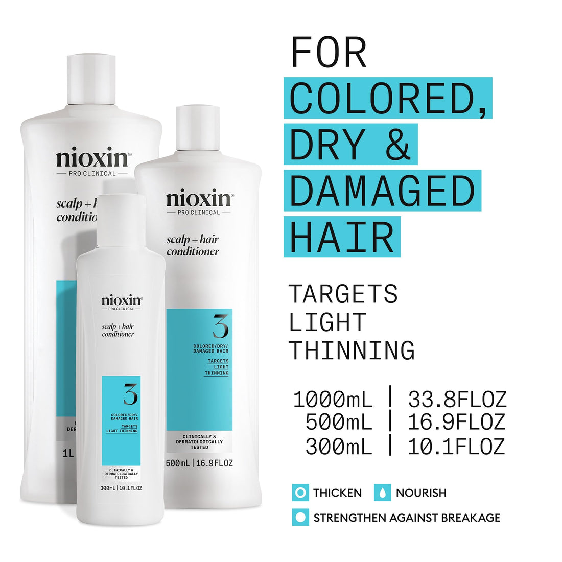 Nioxin System 3 Scalp + Hair Thickening Conditioner | For Colored, Dry, & Damaged Hair with Light Thinning | Maintain Vibrant Color | Strengthen & Nourish with Niacinamide & Biotin | 33.8 Fl Oz