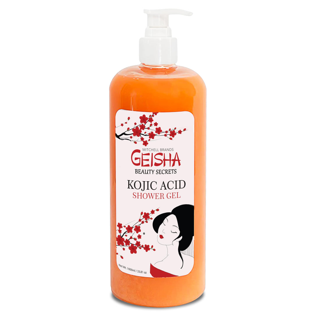 OMIC Geisha, Kojic Acid Skin Brightening Body Wash - 33 Fl oz / 1000 ml - Even Out Skin Tone, Skin Radiance, Face and Body Shower Gel, with Coconut Oil and Shea Butter