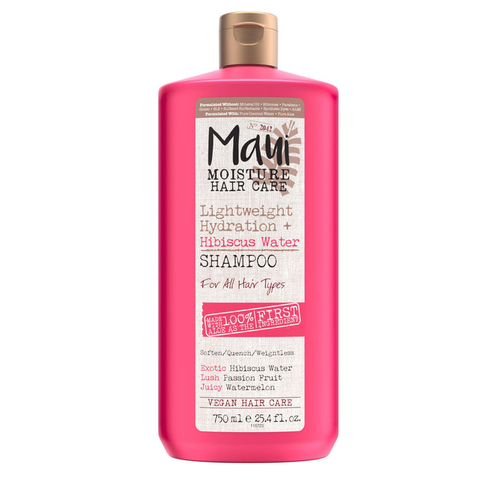 Maui Moisture Lightweight Hydration + Hibiscus Water Shampoo, Moisturizing Shampoo Softens & Quenches Wavy & Curly Hair with Aloe Vera, Vegan & Sulfate-Free Surfactants, 25.4 fl. oz