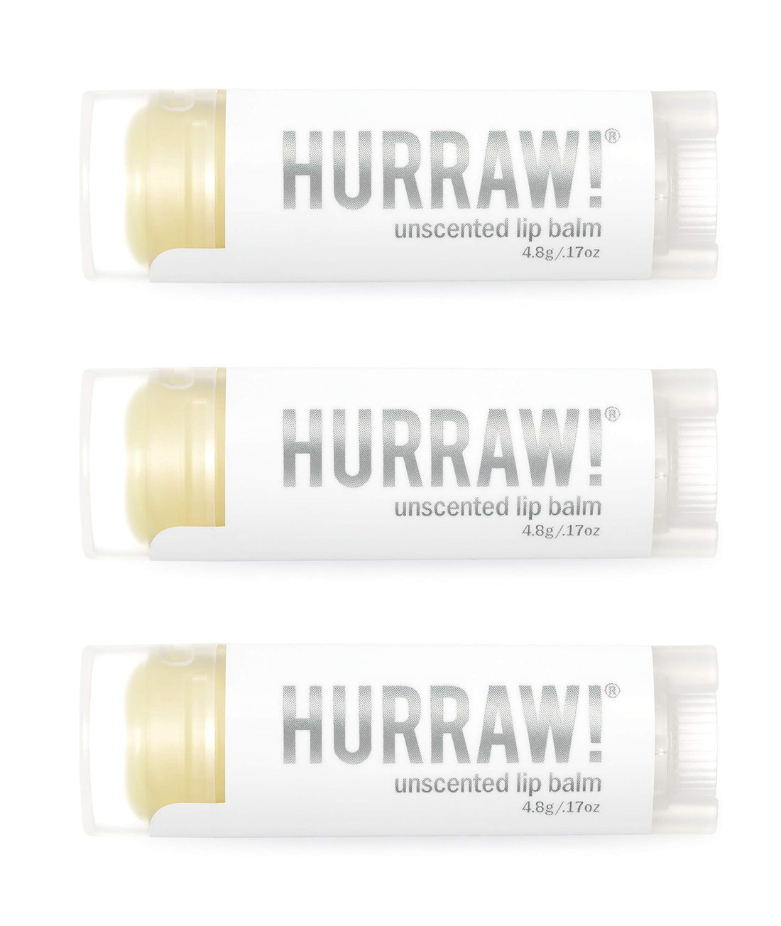 Hurraw! Unscented Lip Balm, 3 Pack: Organic, Certified Vegan, Cruelty and Gluten Free. Non-GMO, 100% Natural Ingredients. Bee, Shea, Soy and Palm Free. Made in USA