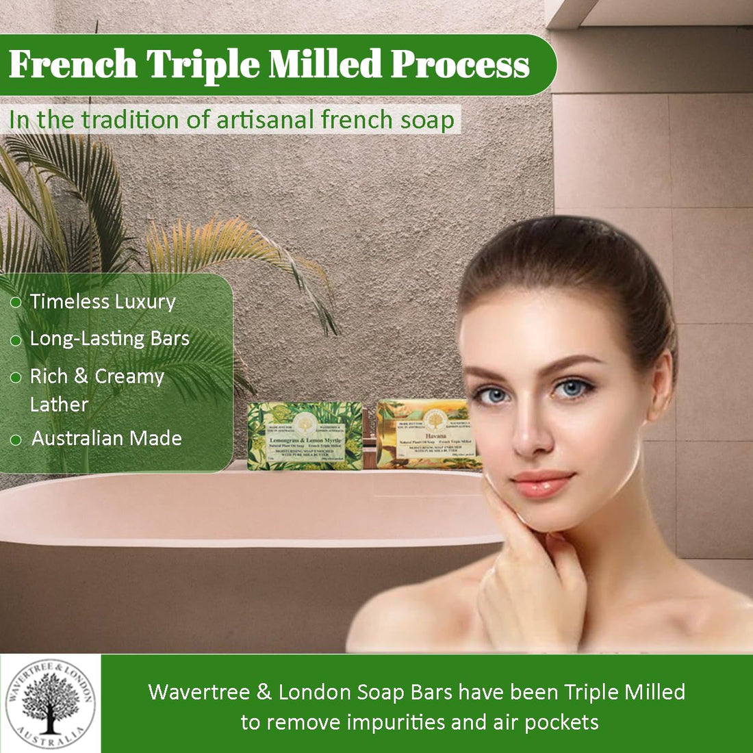 Wavertree & London Duo Gift Box (2 Bars) - 7oz Havana and Lemongrass & Lemon Myrtle Scented Triple Milled Natural Soap Bars - Pure Plant Oil Soap Bars for All Skin Types