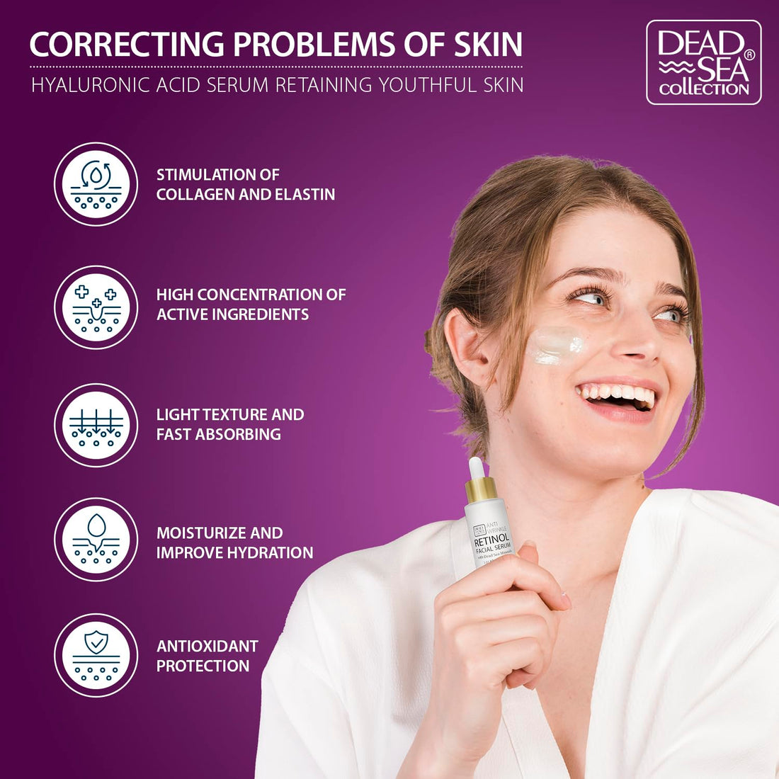 Dead Sea Collection Collagen Serum for Face - Anti-Wrinkle Hydration Facial Serum - Smooth and Moisturized Skin - Enriched with Dead Sea Minerals and Vitamins - 1.01 fl.oz