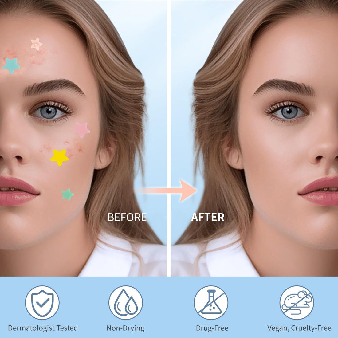 QUSTERE Pimple Patches for Face, Hydrocolloid Acne Patches, Cute Star Zit Covers, Colorful Spot Stickers with Tea Tree, Salicylic Acid & Cica Oil| 3 Sizes (10mm, 12mm & 14mm) |200 Count