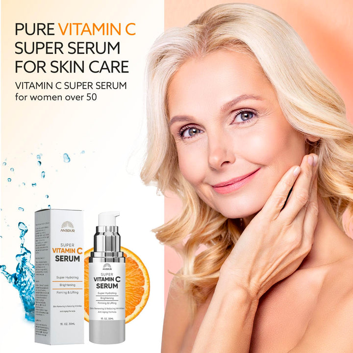 ANSDUR Super Vitamin C Serum for Women over 70: Hyaluronic Acid Serum for Face, Dark Spot Remover and Wrinkle Reduction - Lifting, Smoothing, Moisturizing, All in One Skin Care Formula, 1 fl oz