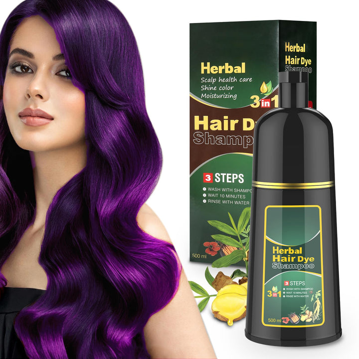 Tanfeine Purple Hair Dye Shampoo - Natural Herbal Color for Gorgeous Colored and Gray Hair, For Women & Men, Salon Coverage, 16.9 Fl Oz