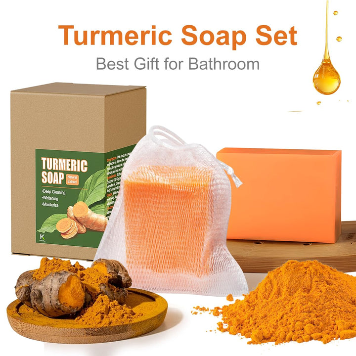 MuseGlisten Turmeric Soap Bar For Face and Body, Handmade Tumeric Body Wash Soap, 3 In 1 Gentle Organic Facial Cleanser Bar Soap For Acne, 2Pack