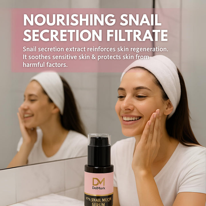DelMark Products Snail Mucin Serum 100ML, 97% Snail Secretion Filtrate with Hyaluronic Acid, Power Repairing Essence, Dark Spot Remover, Korean Skincare, Hydrating Serum for Face, Eye, and Neck