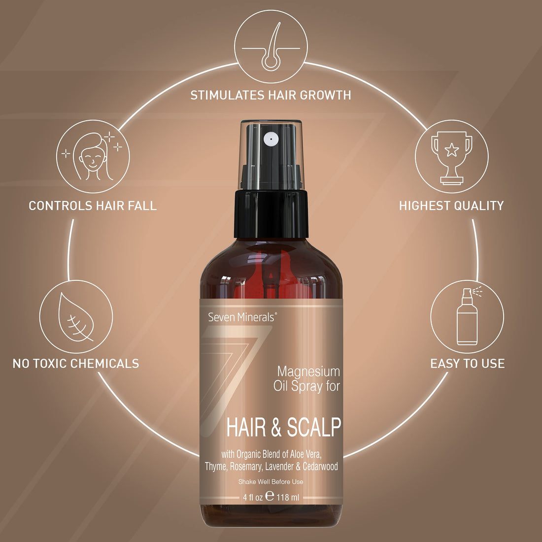 Seven Minerals Anti-hair Loss Magnesium Spray for Men and Women, 4 Oz