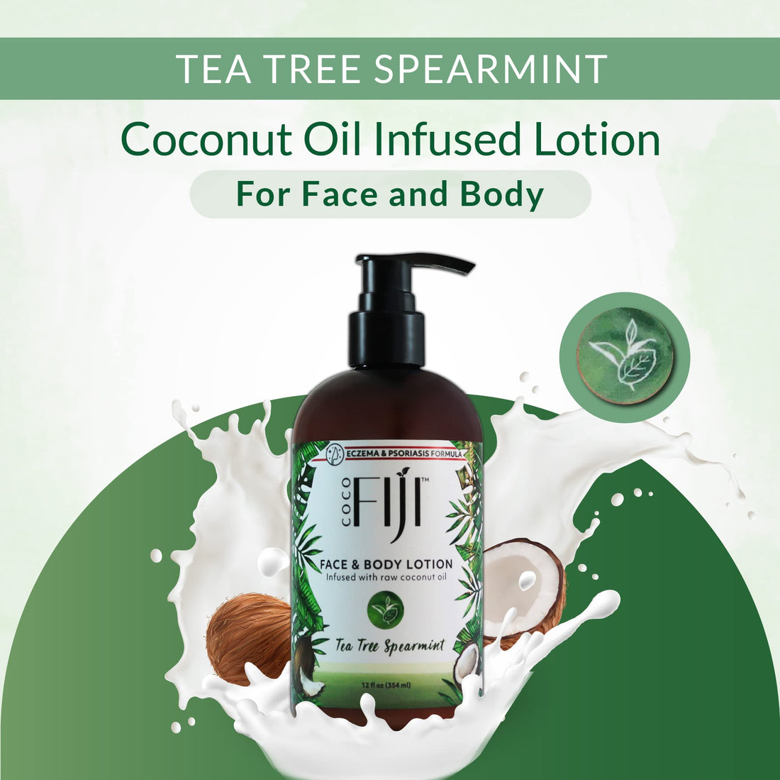 Organic Fiji Moisturizing Face and Body Organic Coconut Oil Lotion Tea Tree Spearmint 12 Ounce