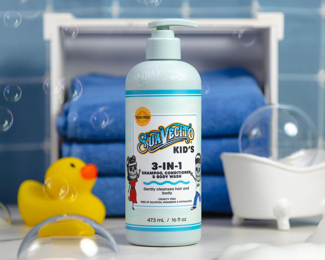 Suavecito Kid's 3-in-1 Shampoo, Conditioner, & Body Wash Milk & Honey Scent 16 oz Pump Bottle - Clinically Tested Cruelty Free Formula Free of Sulfate, Parabens, & Phthalates Ensuring No Tears