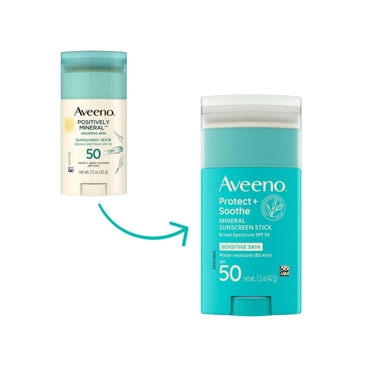 Aveeno Protect + Soothe Mineral Sunscreen Stick for Sensitive Skin, SPF 50, Water-Resistant for 80 minutes, Face & Body Sunscreen with Zinc Oxide & Oat, Fragrance-Free, Travel Size, 1.5 OZ