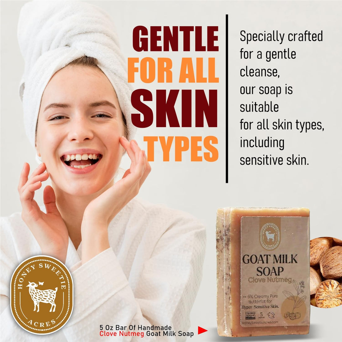 Honey Sweetie Acres Clove Nutmeg Goat Milk Soap - Handmade 5 oz Bar, Made with Natural Ingredients, Moisturizing & Gentle, Made in the USA