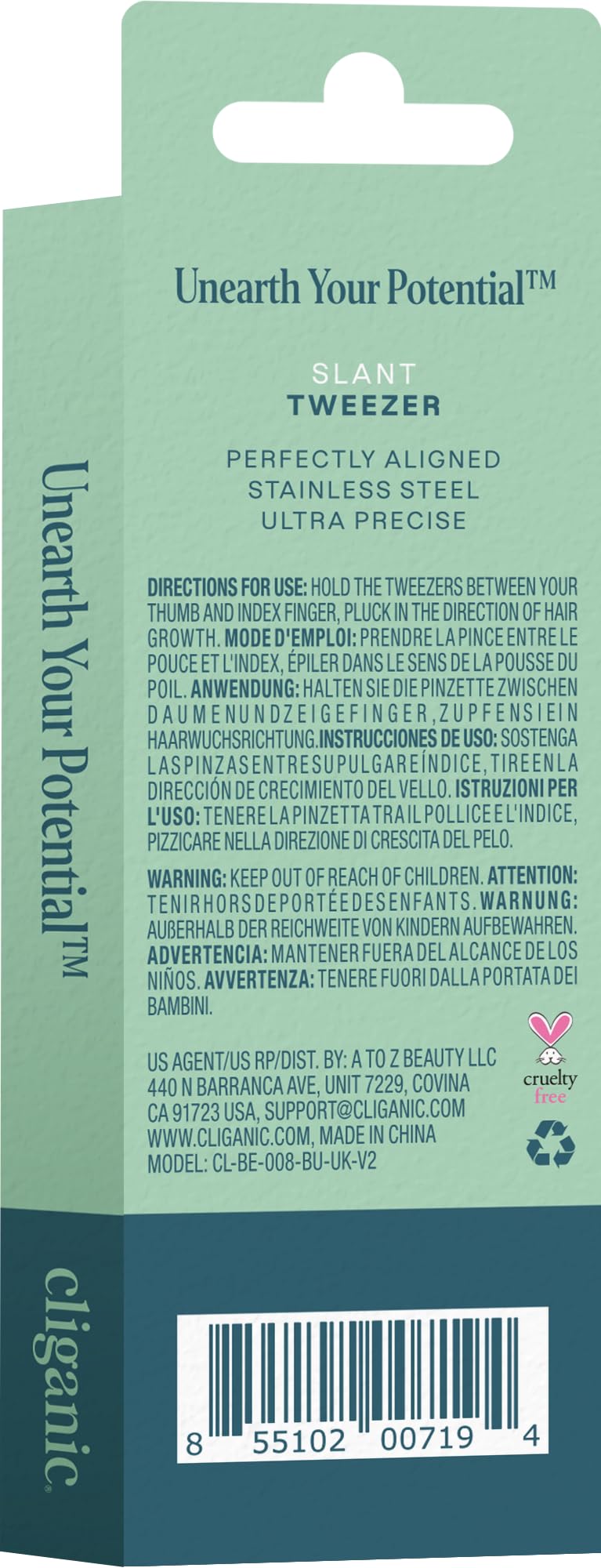 Cliganic Professional Eyebrow Tweezers Slant Tip (Blue) - Precision for Men & Women, Stainless Steel Best for Plucking Chin Facial Hair