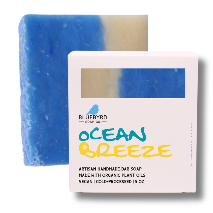 Bluebyrd Soap Co. Ocean Breezes Bar Soap | Sea Salt Scented Handmade Cold Process Bar Soaps | Organic Coconut Oil, Turmeric, Shea Butter, Sustainable Palm Oil (Ocean)