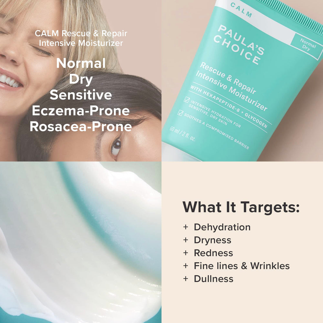 Paula's Choice CALM Rescue & Repair Moisturizer for Sensitive Skin, Soothes Redness, Suitable for Rosacea-Prone & Eczema-Prone Skin, Fragrance-Free & Paraben-Free