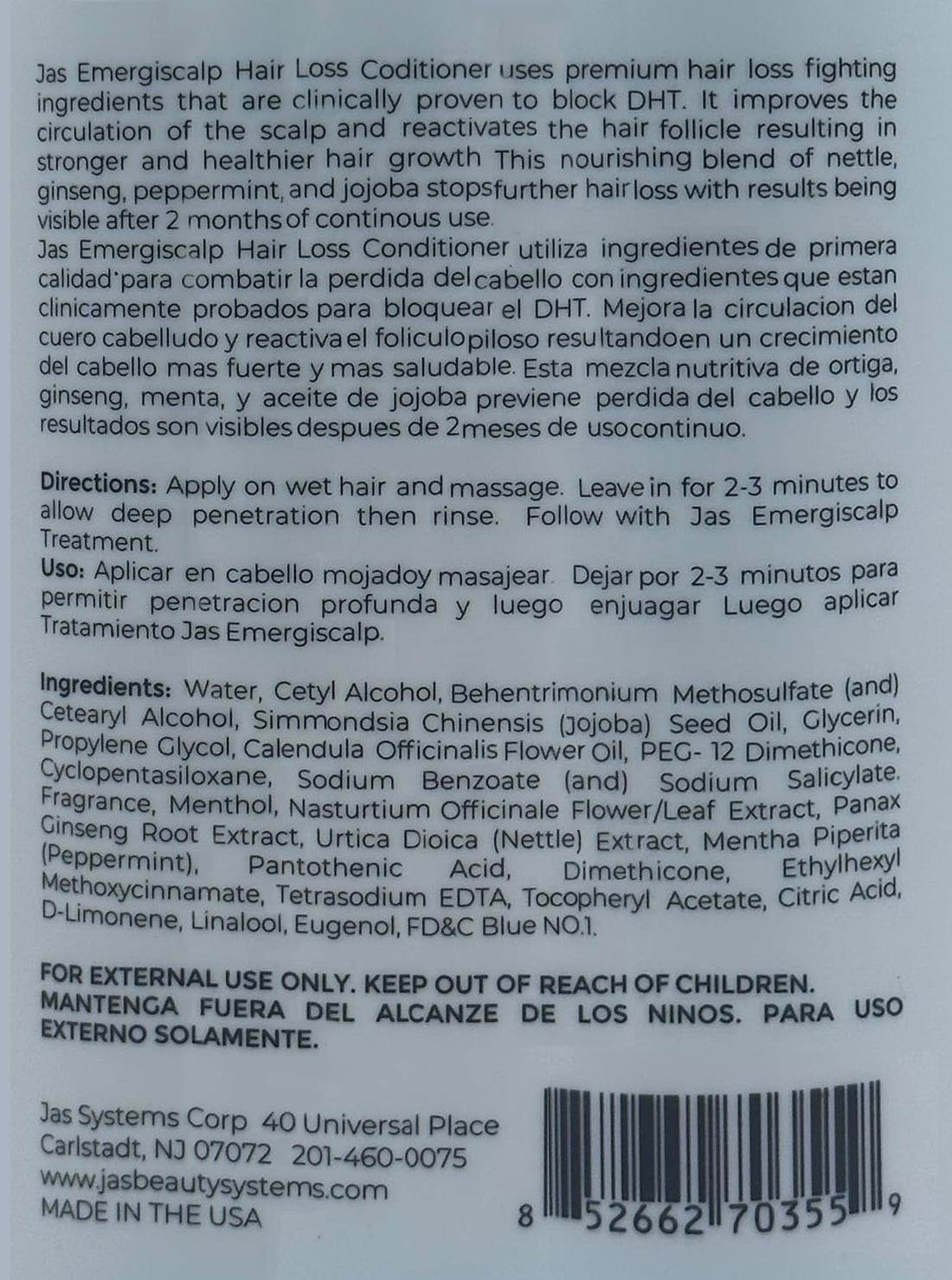 JAS Emergiscalp Hair Loss Prevention Shampoo Nettle + Ginseng 16 Oz, Conditioner Nettle + Ginseng 16 Oz & Leave-in Treatment Nettle + Ginseng 4 Oz