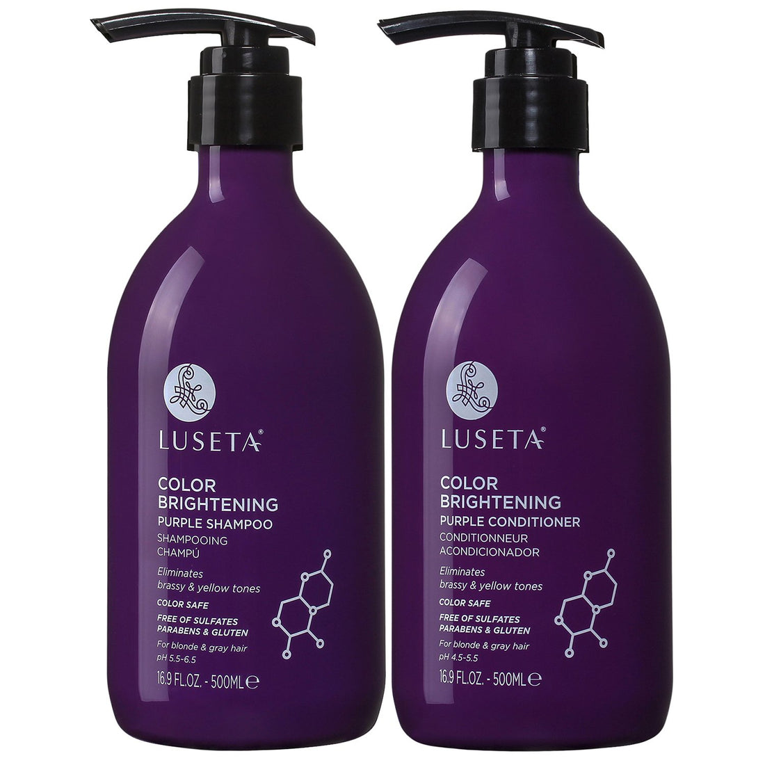 Luseta Color Brightening Purple Shampoo and Conditioner Set for Blonde and Gray Hair 2 16.9oz