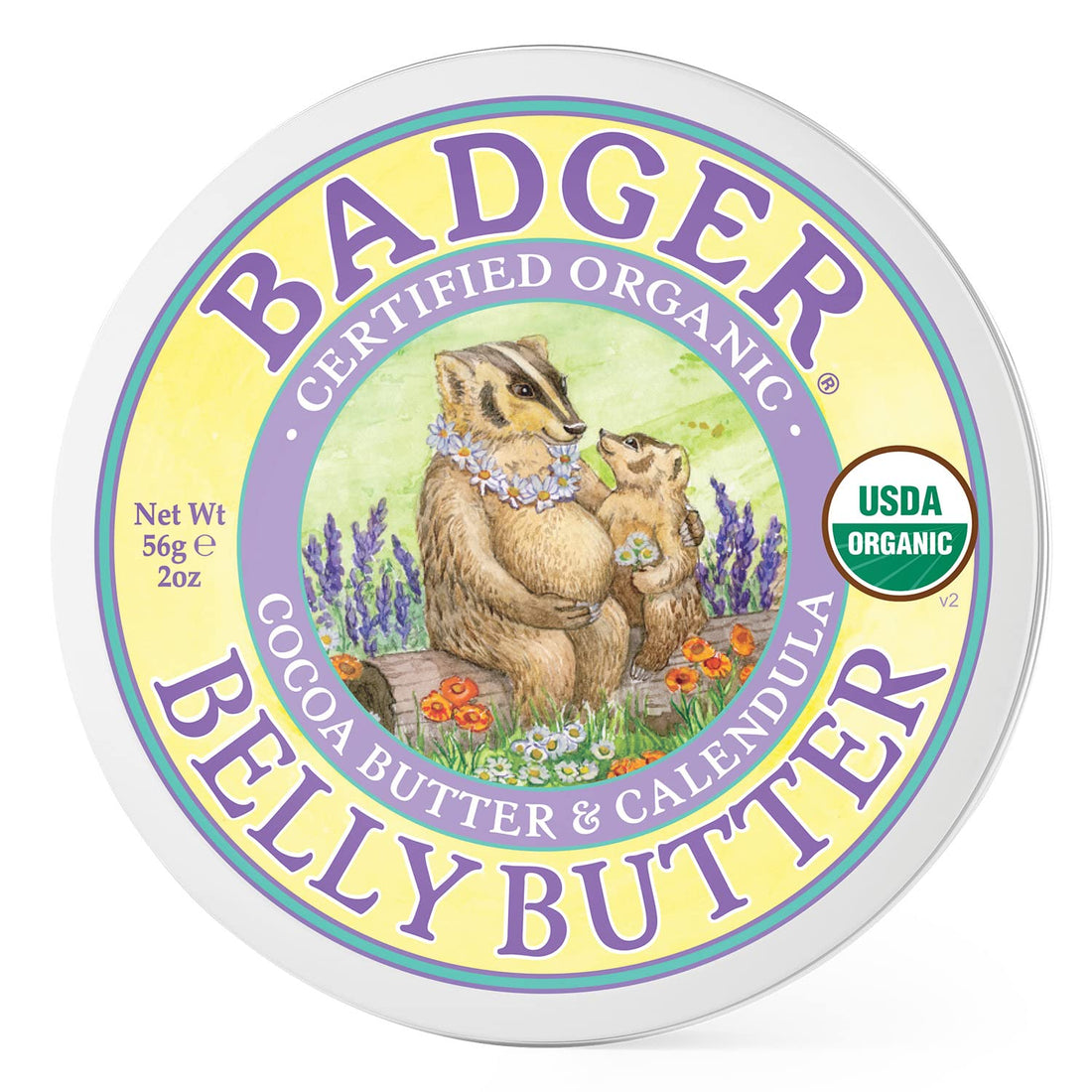 Badger Belly Butter, Organic Stretch Mark Cream for Pregnant Belly, Rich Hypoallergenic Moisturizing Organic Cocoa Butter & Coconut Body Butter for Women, 2 oz Tin