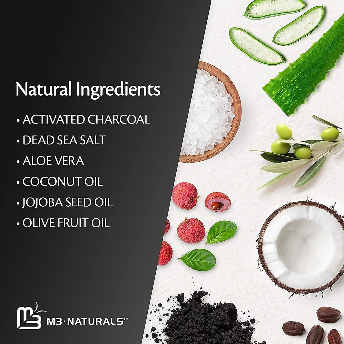 Charcoal Scrub Face Foot & Body Exfoliator Infused with Collagen and Stem Cell Natural Exfoliating Salt Body Scrub for Toning Skin Cellulite Skin Care Body by M3 Naturals