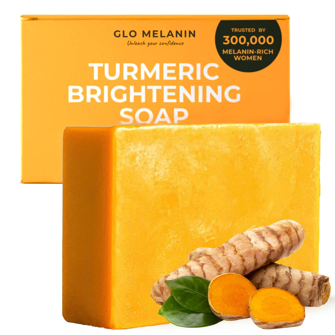 Glo Melanin Organic Turmeric Soap for Dark Spots, Turmeric Soap for Face, All Natural Turmeric Face Wash