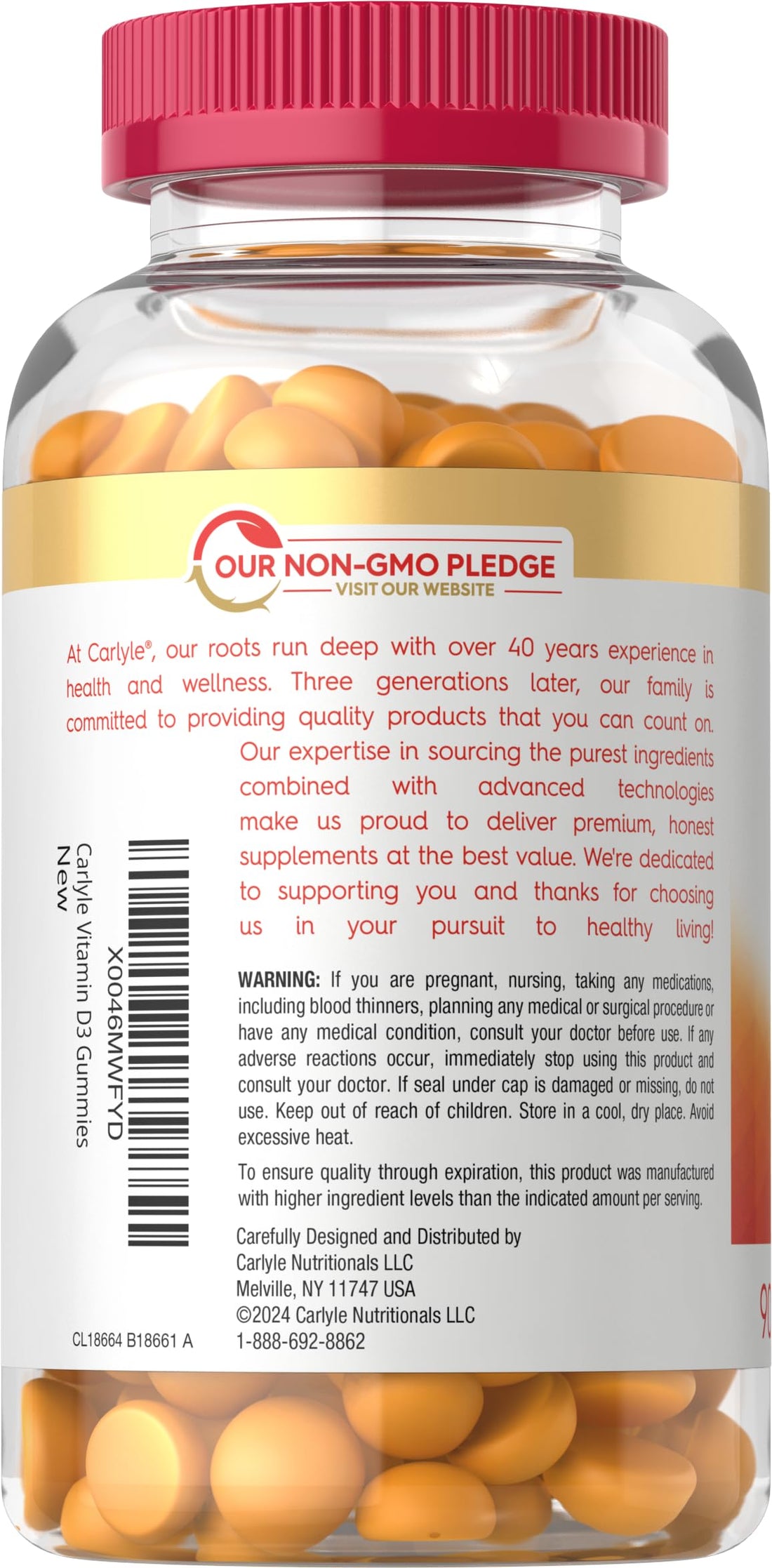 Carlyle Vitamin D3 K2 Gummies | 90 Count | 5,000 IU of D3 + 100 mcg MK7 | Vegetarian, Non-GMO, and Gluten Free Vitamin Supplement