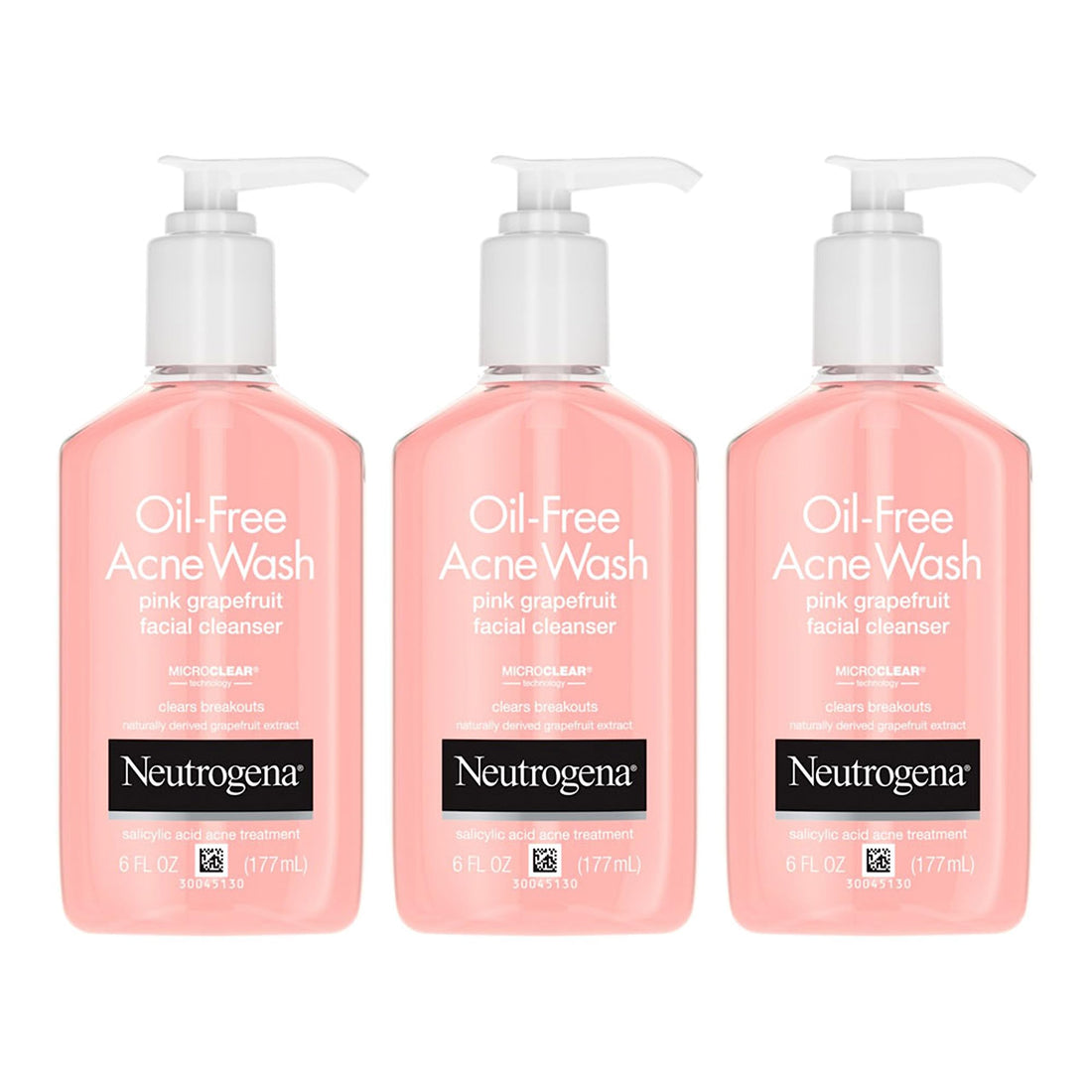 Neutrogena Oil-Free Acne Face Wash With Salicylic Acid, Pink Grapefruit, 6 Fl. Oz. (Pack of 3)
