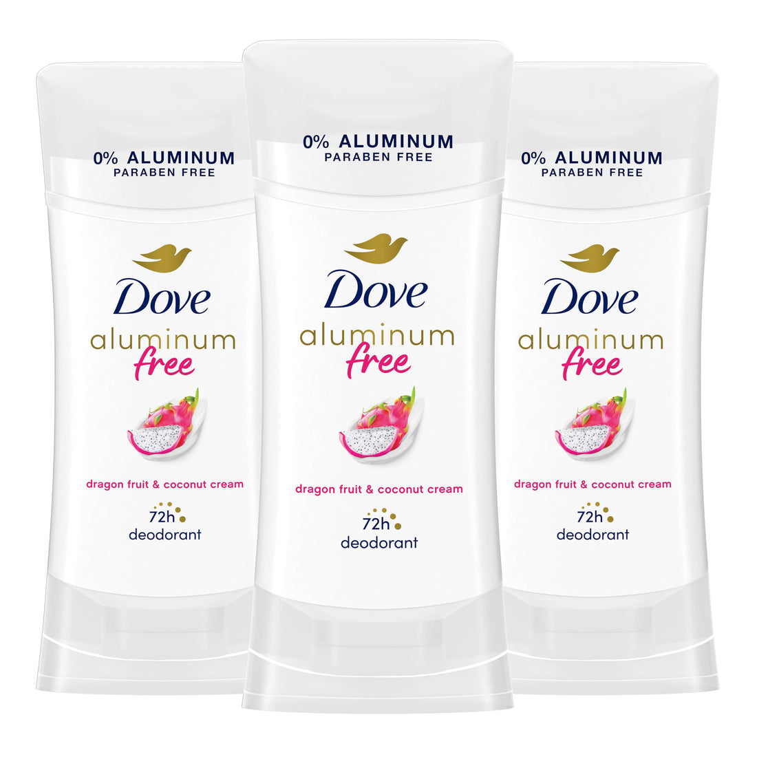 Dove Aluminum Free Deodorant for Women 3 Pack for odor control Dragon Fruit & Coconut Cream 72 hour odor protection 2.6 oz
