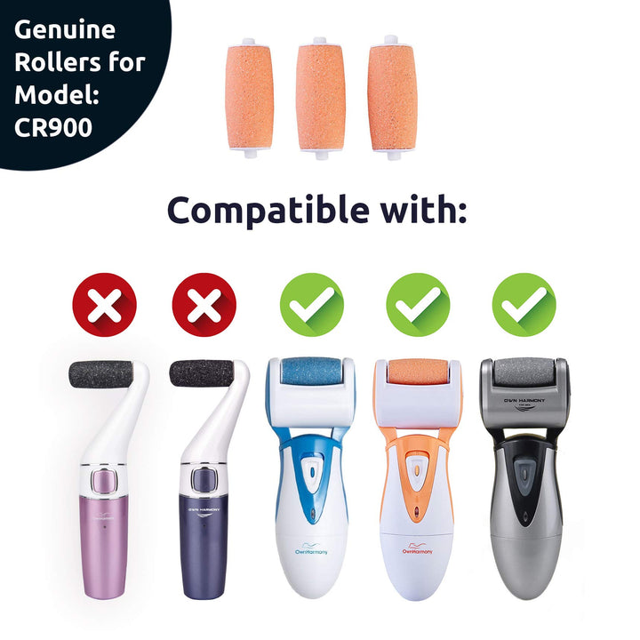 Refill Rollers by Own Harmony for Electric Callus Remover CR900 - Foot Care for Healthy Feet - Best Pedicure File Tools - Refills 3 Pack Regular Coarse Replacement Roller (Peach)