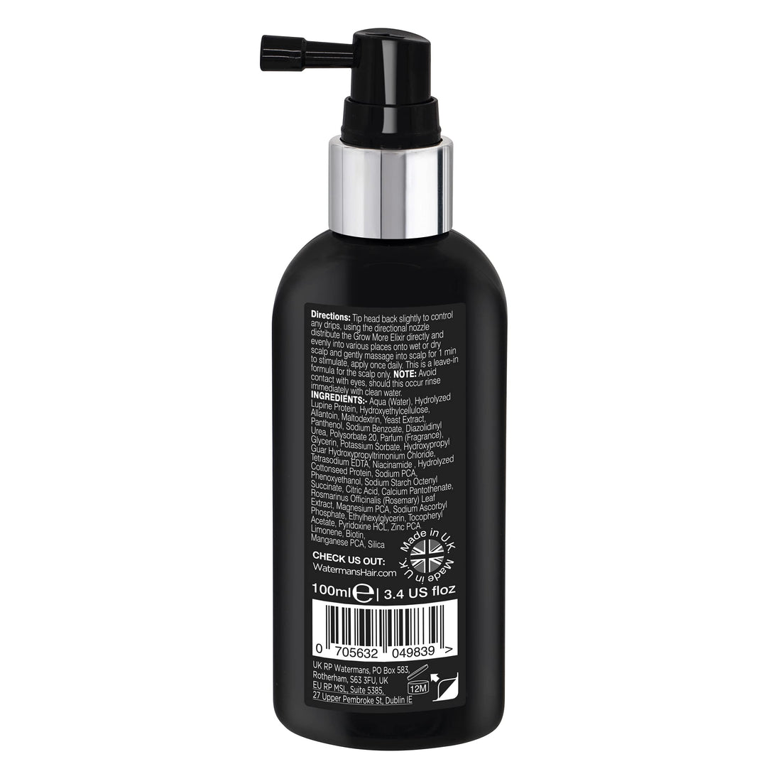 Watermans Grow More, Hair Growth Serum, Visibly Thicker and Stronger Hair, Vegan, Scalp Treatment, DHT Blocker, Rosemary Oil, Biotin, None Medical - Improves scalp density 3.4 Fl Oz