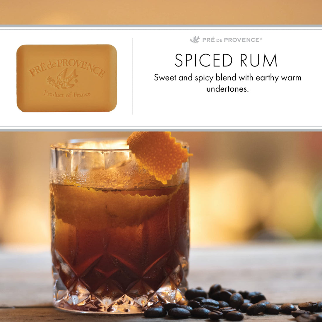 Pre de Provence Artisanal French Soap Bar Enriched with Shea Butter, Spiced Rum, 150 Gram, 5.29 ounce