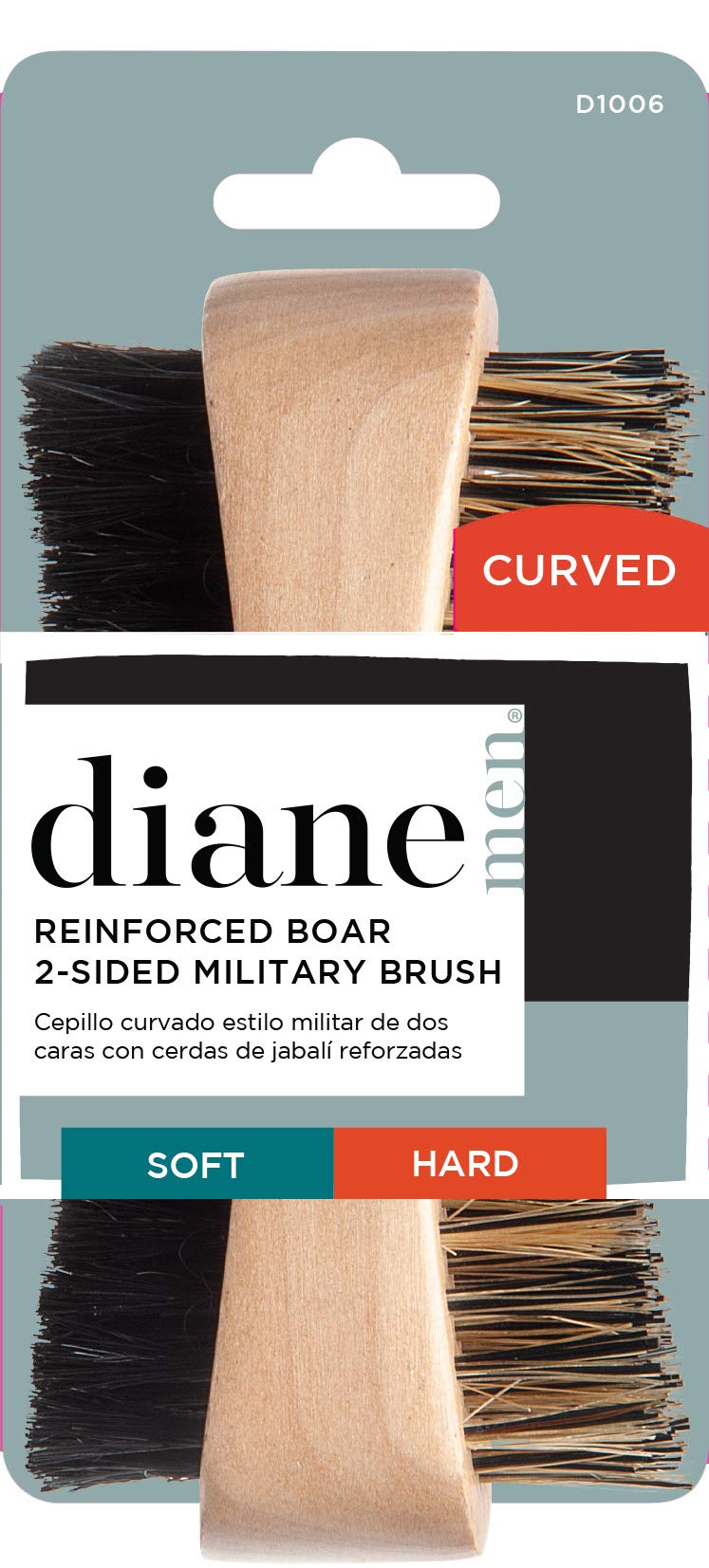 Diane Diane firm reinforced boar and nylon bristle, curved, two-sided, military style, wave mens hair brush, d1006