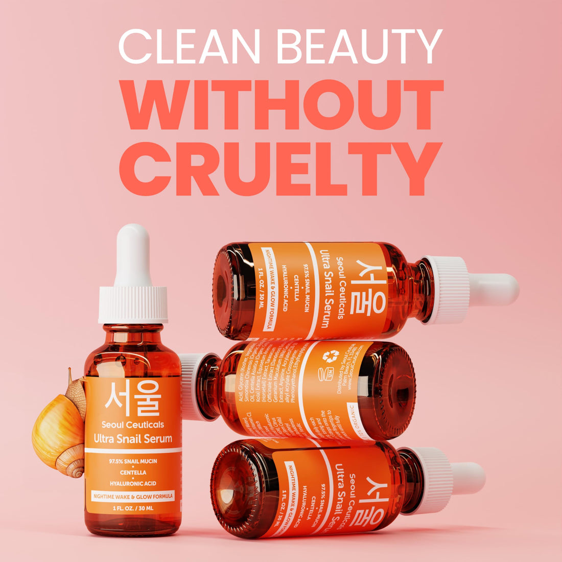 SeoulCeuticals Korean Skin Care 97.5% Snail Mucin Serum – K Beauty Skincare Night Serum Hyaluronic Acid for Face - Centella Anti Wrinkle Serum 1oz