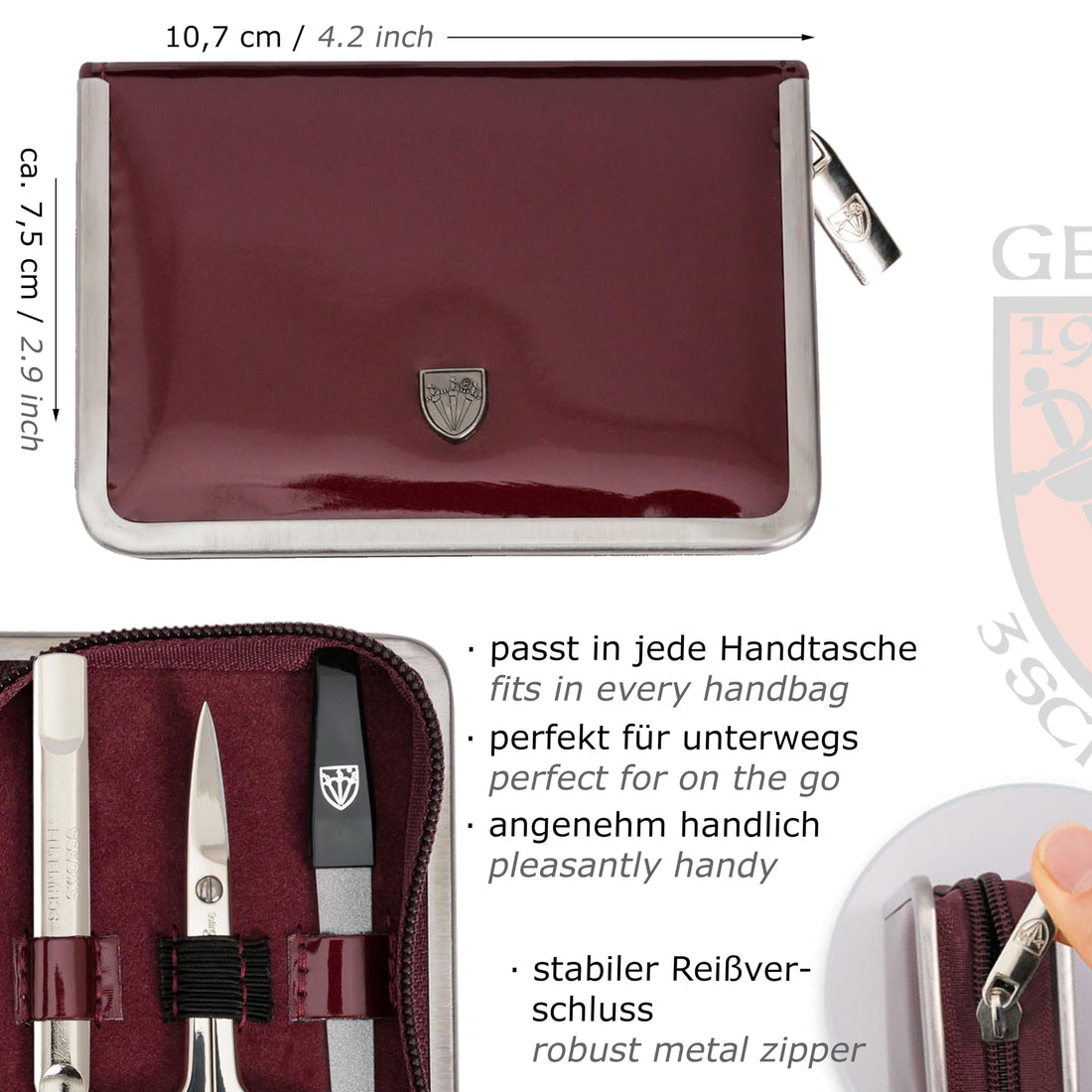 3 Swords Germany - brand quality 6 piece manicure pedicure grooming kit set for professional finger & toe nail care scissors clipper fashion leather case in gift box, Made in Solingen Germany (02174)