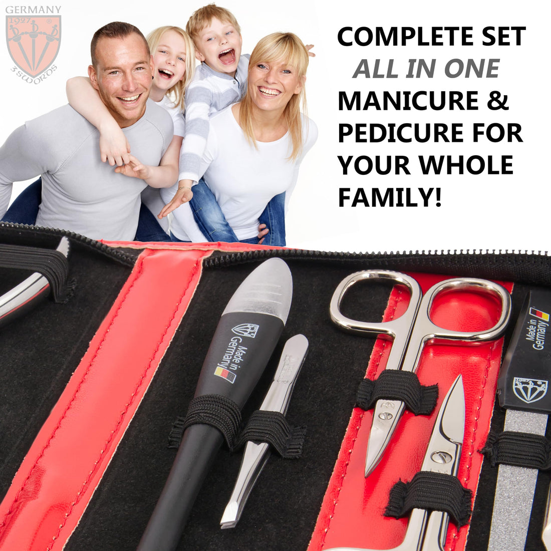 3 Swords Germany - Brand Quality 10 Piece Manicure Pedicure Grooming Kit Set For Professional Finger & Toe Nail Care Scissors Clipper Fashion Leather Case In Gift Box, Made By 3 Swords (03614)