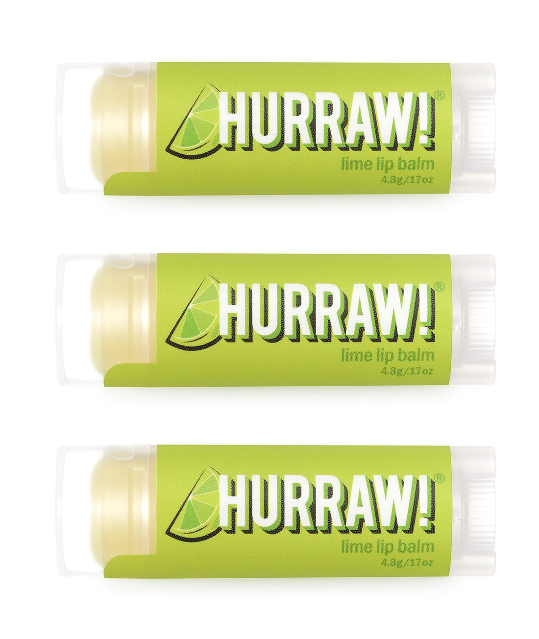 Hurraw! Lime Lip Balm, 3 Pack: Organic, Certified Vegan, Cruelty and Gluten Free. Non-GMO, 100% Natural Ingredients. Bee, Shea, Soy and Palm Free. Made in USA