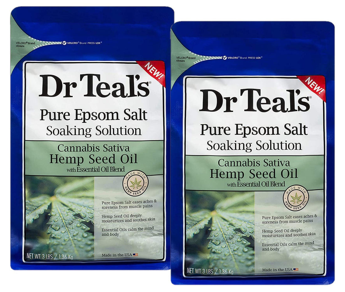 Dr. Teal's Hemp Seed Oil Bath Soak Gift Set (2 Pack, 3lbs ea.) - Cannabis Sativa Essential Oils Blend Moisturizes & Softens Skin - Pure Epsom Salt Eases Aches & Pains Throughout The Body