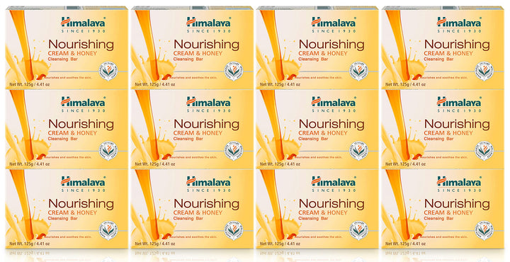 Himalaya Nourishing Cream & Honey Cleansing Bar, Face and Body Soap for Soft Skin, 4.41 oz, 12 Pack