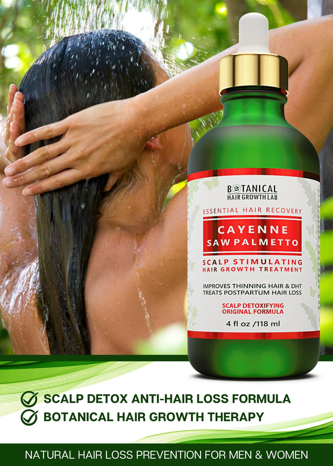 Anti Hair Loss Scalp Treatment DHT Blocker Cayenne - Saw Palmetto Hair Growth Botanical Pre-shampoo Organic Hair Growth Oil For Hair Thinning Prevention Postpartum Alopecia 4 Fl Oz