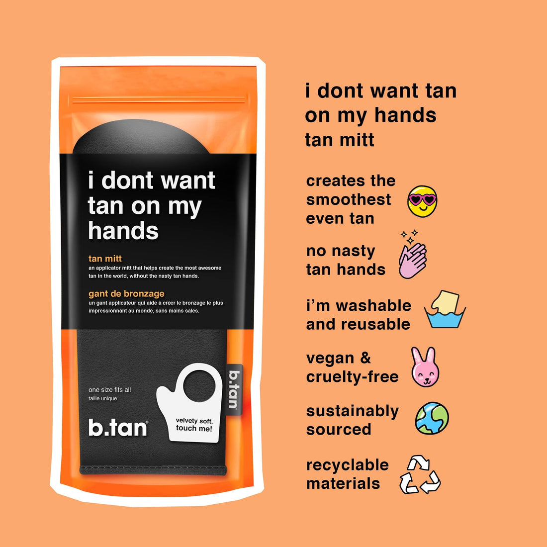 b.tan Tanning Mitt | I Don't Want Tan On My Hands Thumb Self Tanning Mitt Applicator - Evenly Apply Self Tanner Glove for a Natural, Streak-Free Bronzed Glow, For Fake Tan, Sunless Tan & Spray Tan