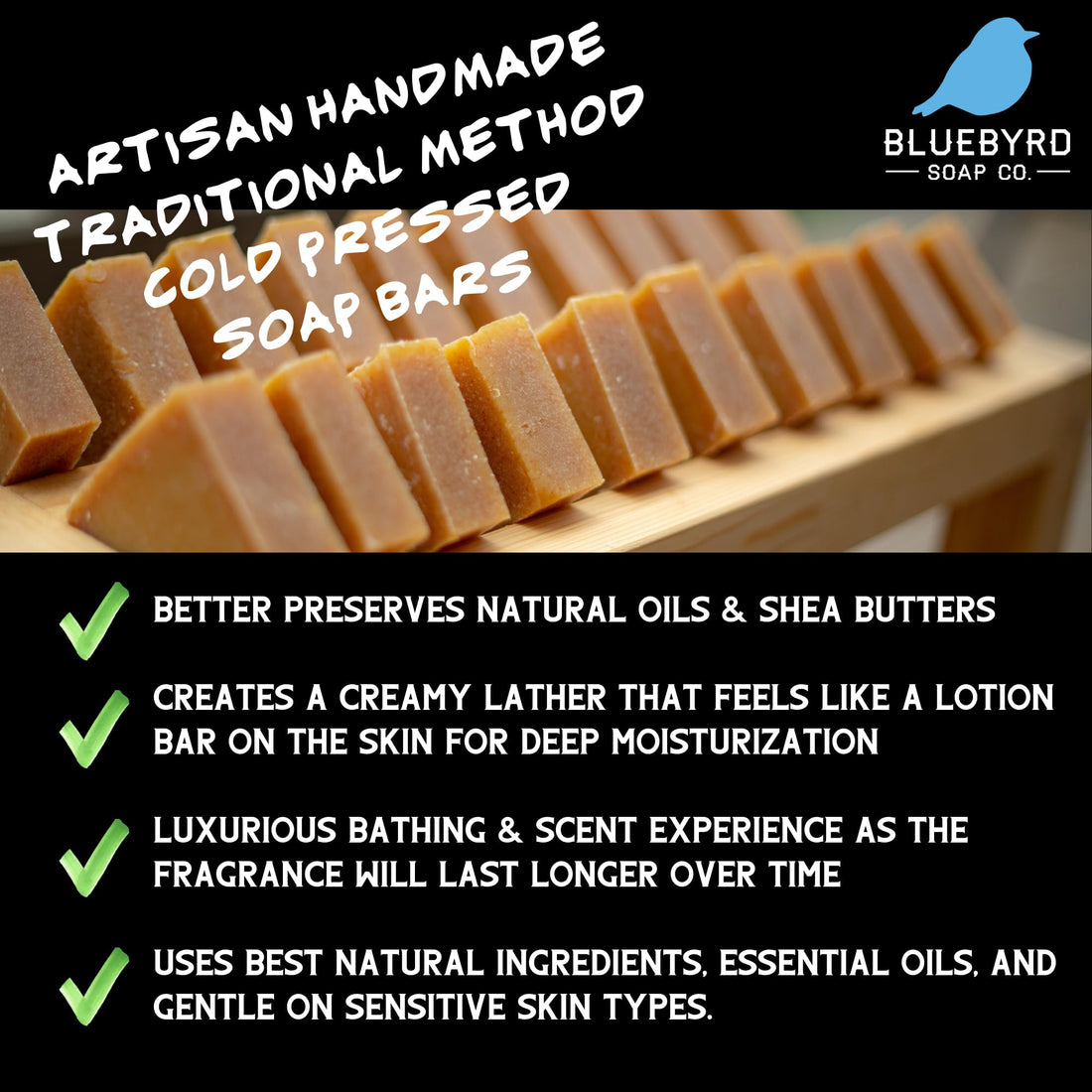 Bluebyrd Soap Co. Rosemary Frankincense + Mint Natural Soap Bar | Herbal Bar Soap -Naturally Scented With Essential Oils | USA Handmade Vegan Face & Body Wash Bar for Women & Men (Rosemary)