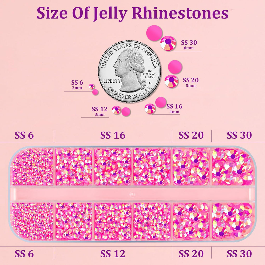 Resin Jelly Rhinestones for Crafting with B7000 Jewelry Glue, 1 Box Hot Pink AB FlatBack Crystal with 3Pcs 10ml Glue, Bedazzling Non Hotfix Gems for DIY Tumblers Clothing Shoes Manicure