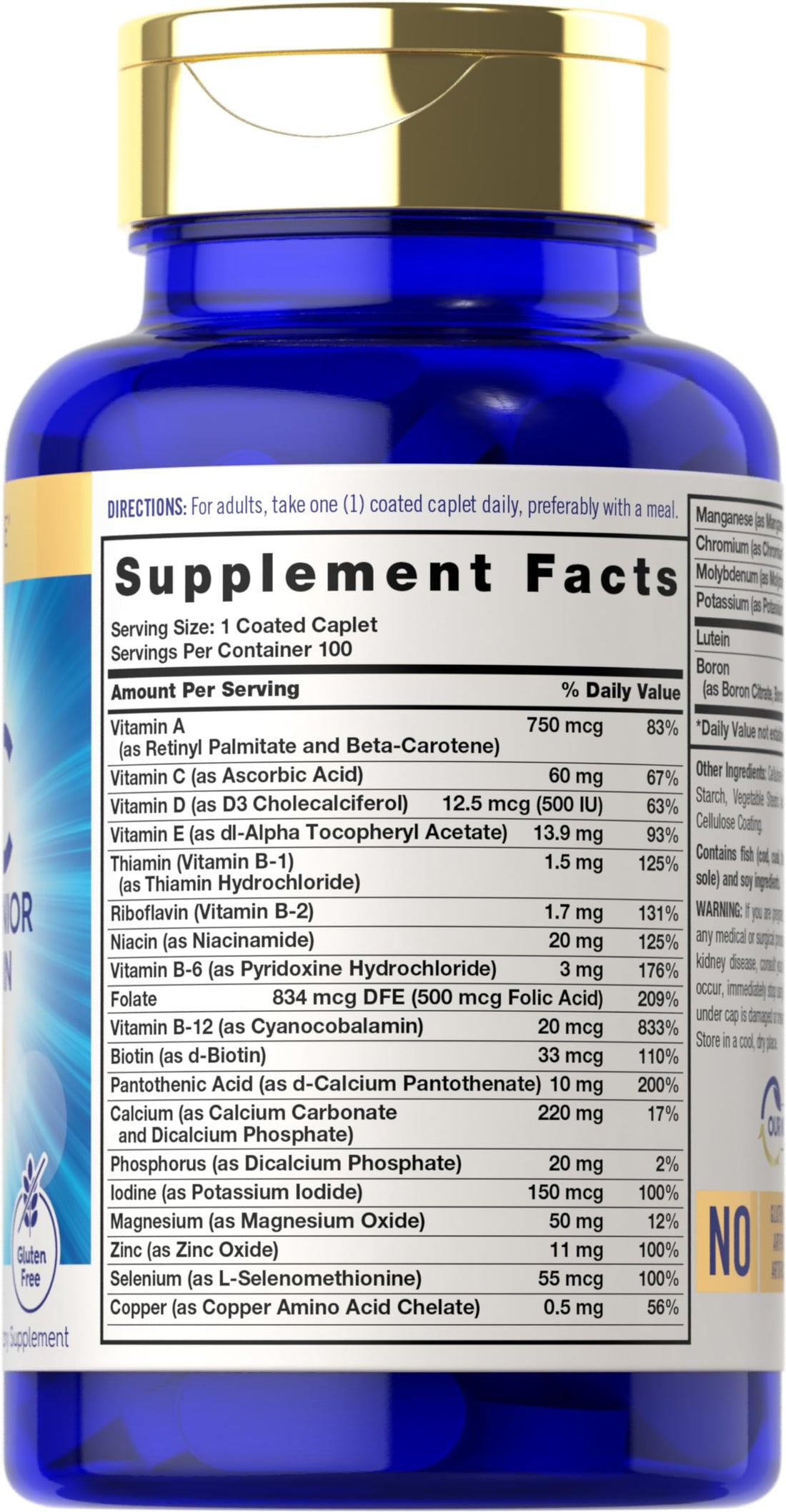 Carlyle Senior Multivitamin for Over 60 | 100 Caplets | with Lutein & Lycopene | ABC Advanced Supplement for Men and Women | Non-GMO, Gluten Free