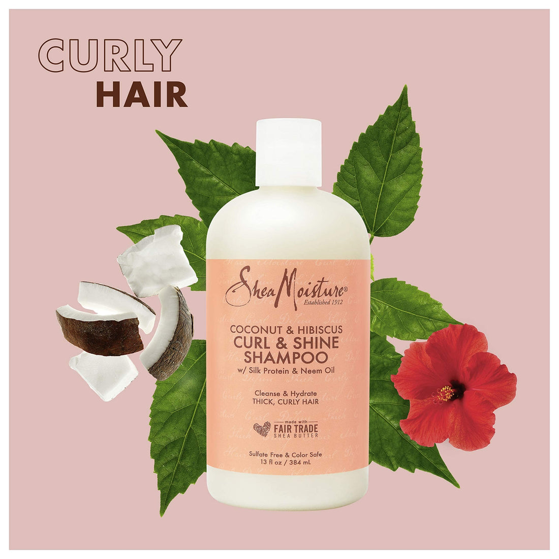 SheaMoisture Curl and Shine Coconut Shampoo Coconut and Hibiscus for Curly Hair Paraben Free Shampoo 13 oz