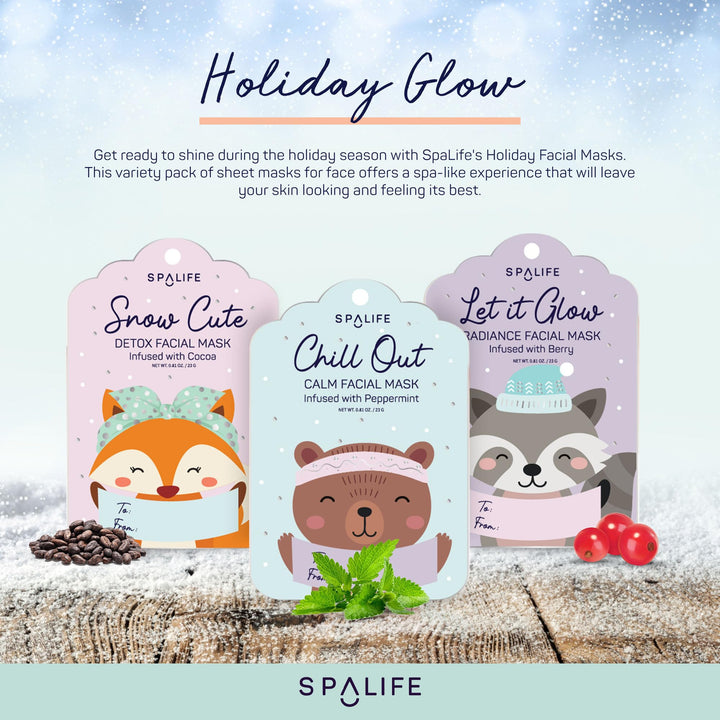 SpaLife Holiday Gift Tags Pack Facial Sheet Masks - Skin Care Mask, Hydrating and Moisturizing Variety Pack - Beauty Face Masks for Women, Spa Face Mask, Face Mask Set