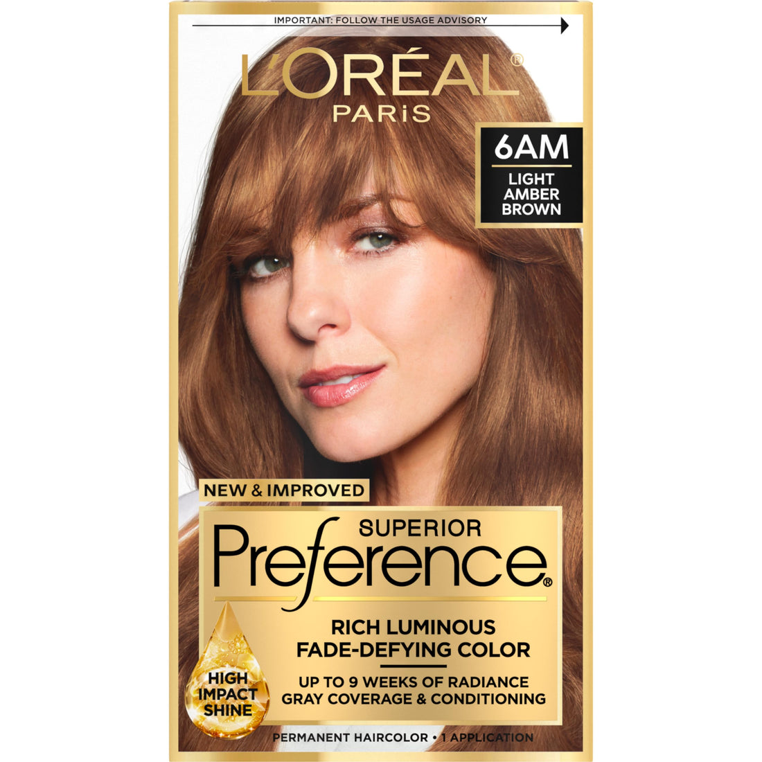 L'Oreal Paris Superior Preference Fade-Defying + Shine Permanent Hair Color, 6AM Light Amber Brown, Pack of 1, Hair Dye