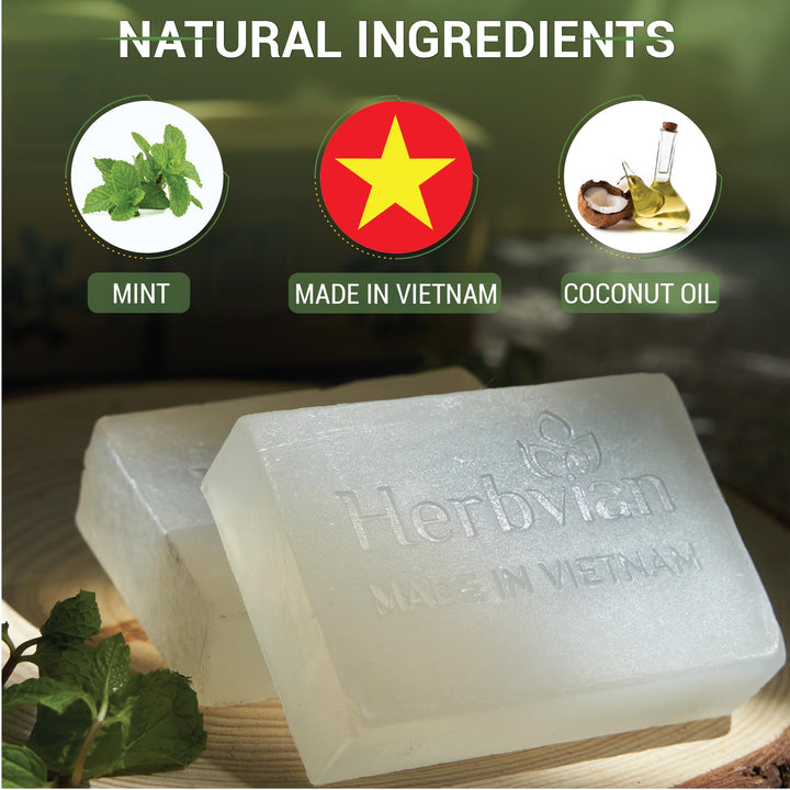 2 Pcs Peppermint Soap Bars, Mint Mentha Arvensis Moisturizing Soap Bars, Back Ance Bath Body and Face Soap, Cleanser Soap Bar with Mint and Coconut Oil, Soap for Men, Women, Teen and All Skin Types