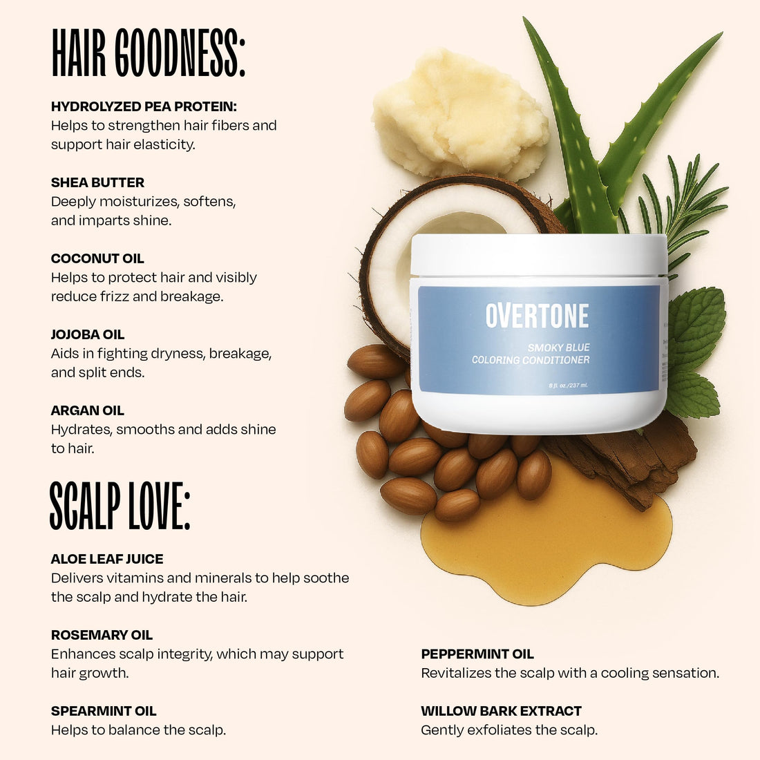 Overtone Color Depositing Semi-Permanent Hair Dye Conditioner - 8 oz For Natural & Color-Treated Hair, Moisturizing Shea Butter & Coconut Oil - Vegan & Cruelty-Free, Smoky Blue is now Smoky Sapphire