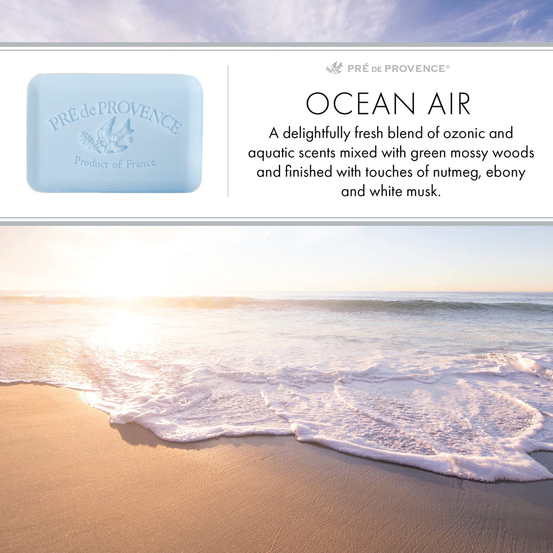 Pre de Provence Artisanal French Soap Bar Enriched sith Shea Butter, Ocean Air, 150 Gram