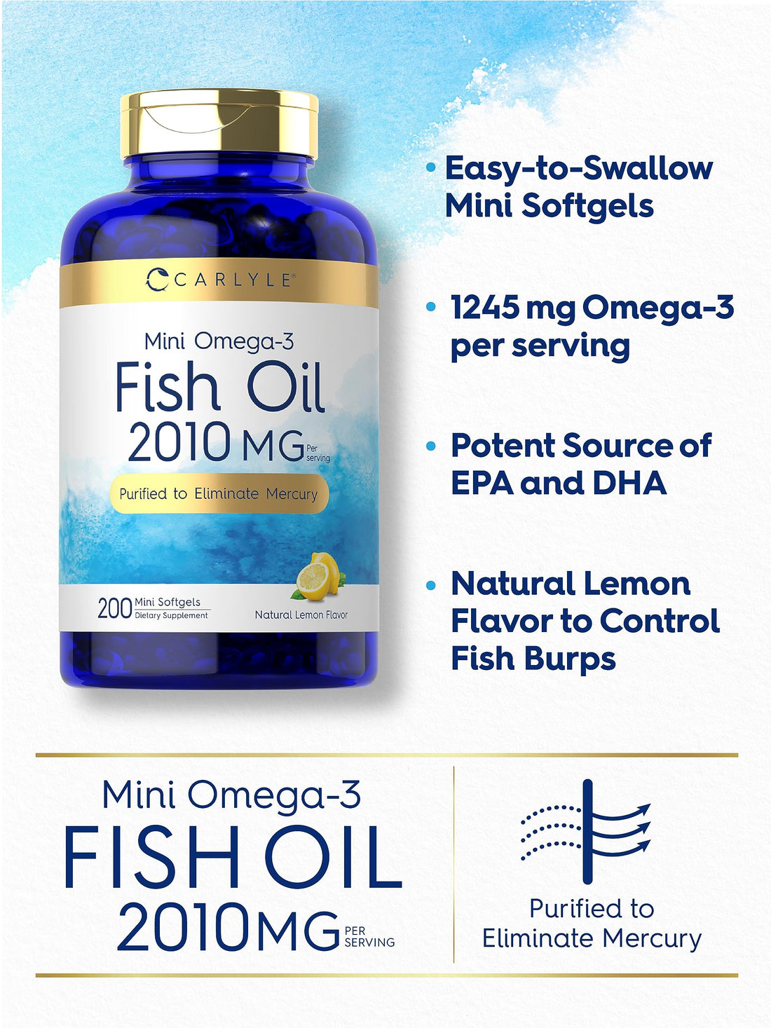 Carlyle Mini Fish Oil Softgels | 2010 mg | 200 Omega-3 Pills | with EPA & DHA | Non-GMO & Gluten Free Supplement