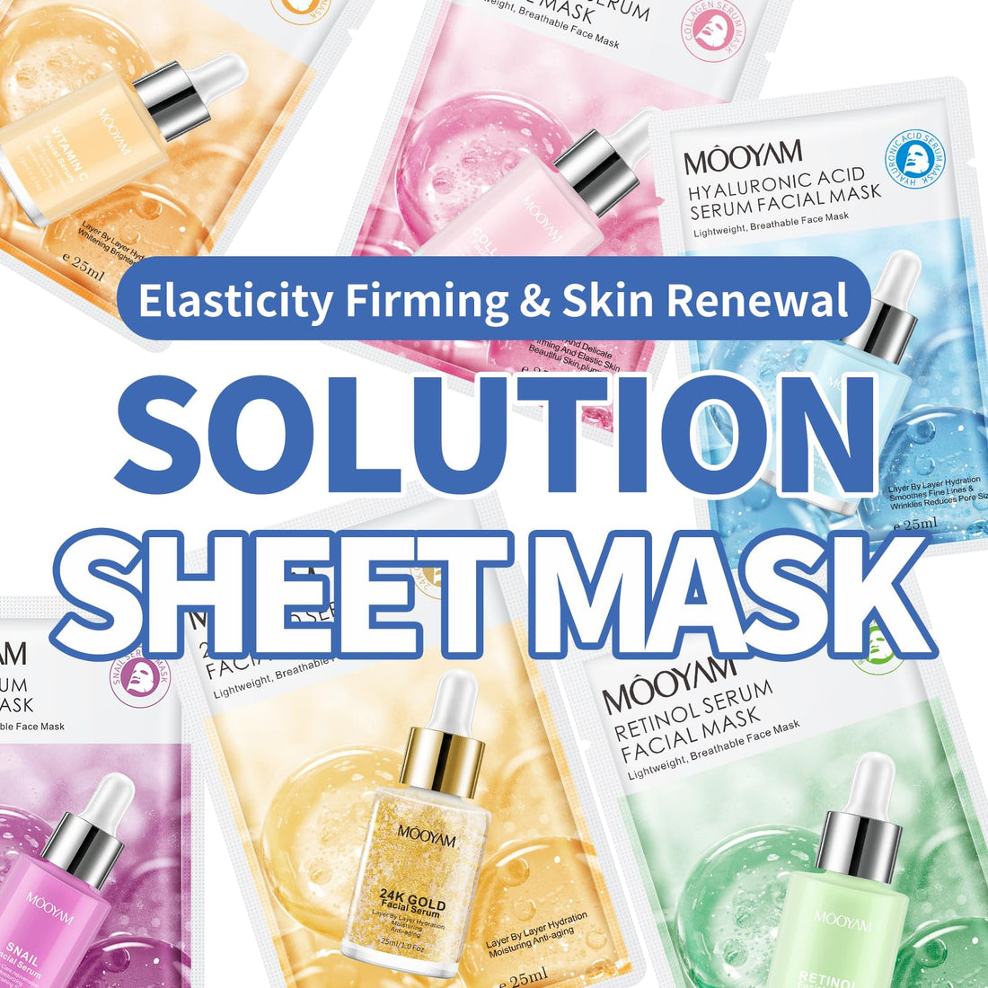 GUOYAOLIFU Face Masks Skincare, 6 Pack Snail Serum Sheet Masks - Hydrating & Smoothing, Moisturizing & Nourishing for All Skin Types